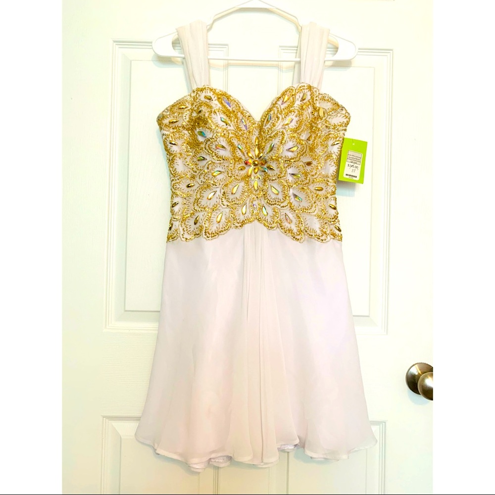 White Beaded Midi Prom Dress